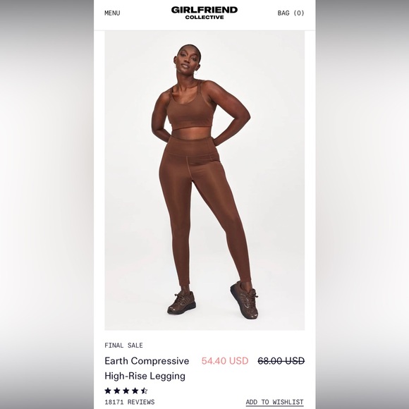 NWOT Girlfriend Collective High Rise Compressive Leggings in Earth - Picture 1 of 3